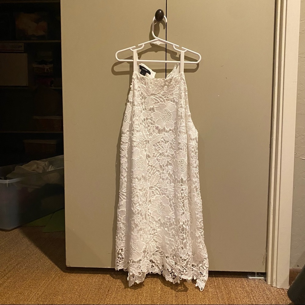 Alfani White Lace High Neck Dress